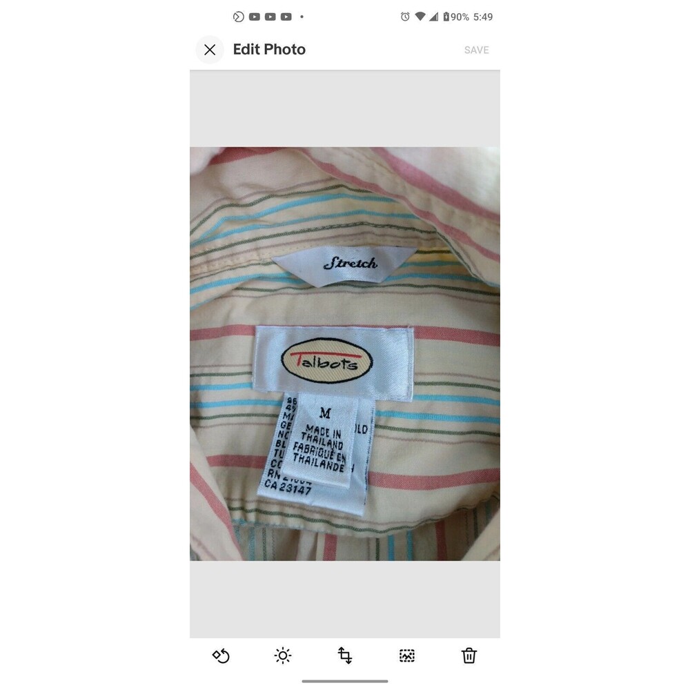 Talbots Shirt Yellow Stripe Long Sleeve Button Up Stretch Size M Casual Career - Picture 5 of 5